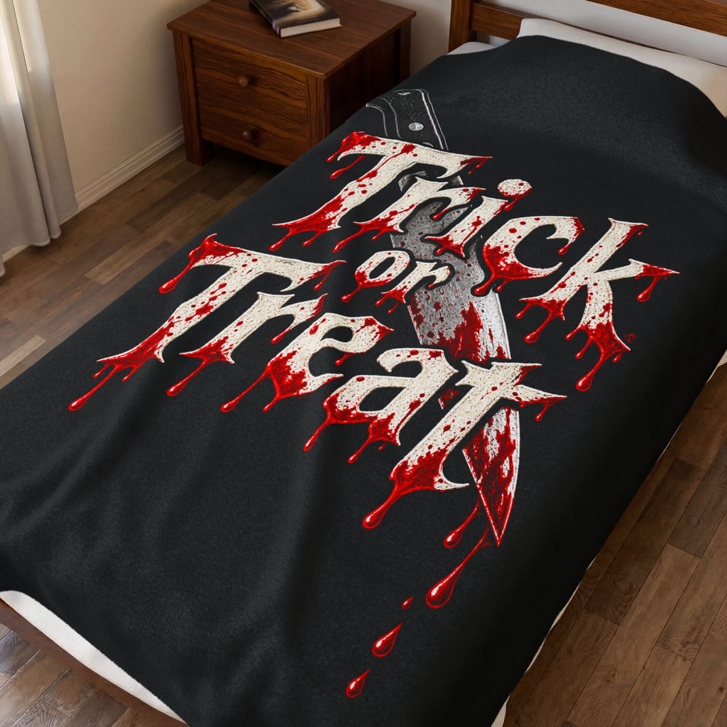 Halloween Trick or Treat Plush Blanket — Spooky Blood-Drip Velveteen Throw