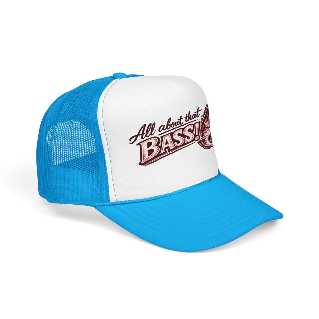 All About That Bass fishing graphic Foam Trucker Hat | Bass Fish Cap