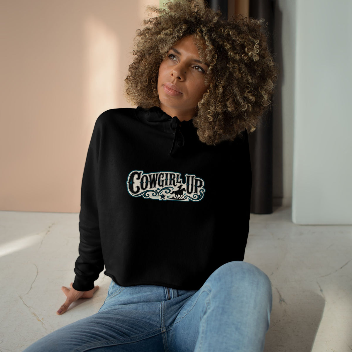 Cowgirl Up Crop Hoodie — Western Graphic Cropped Sweatshirt