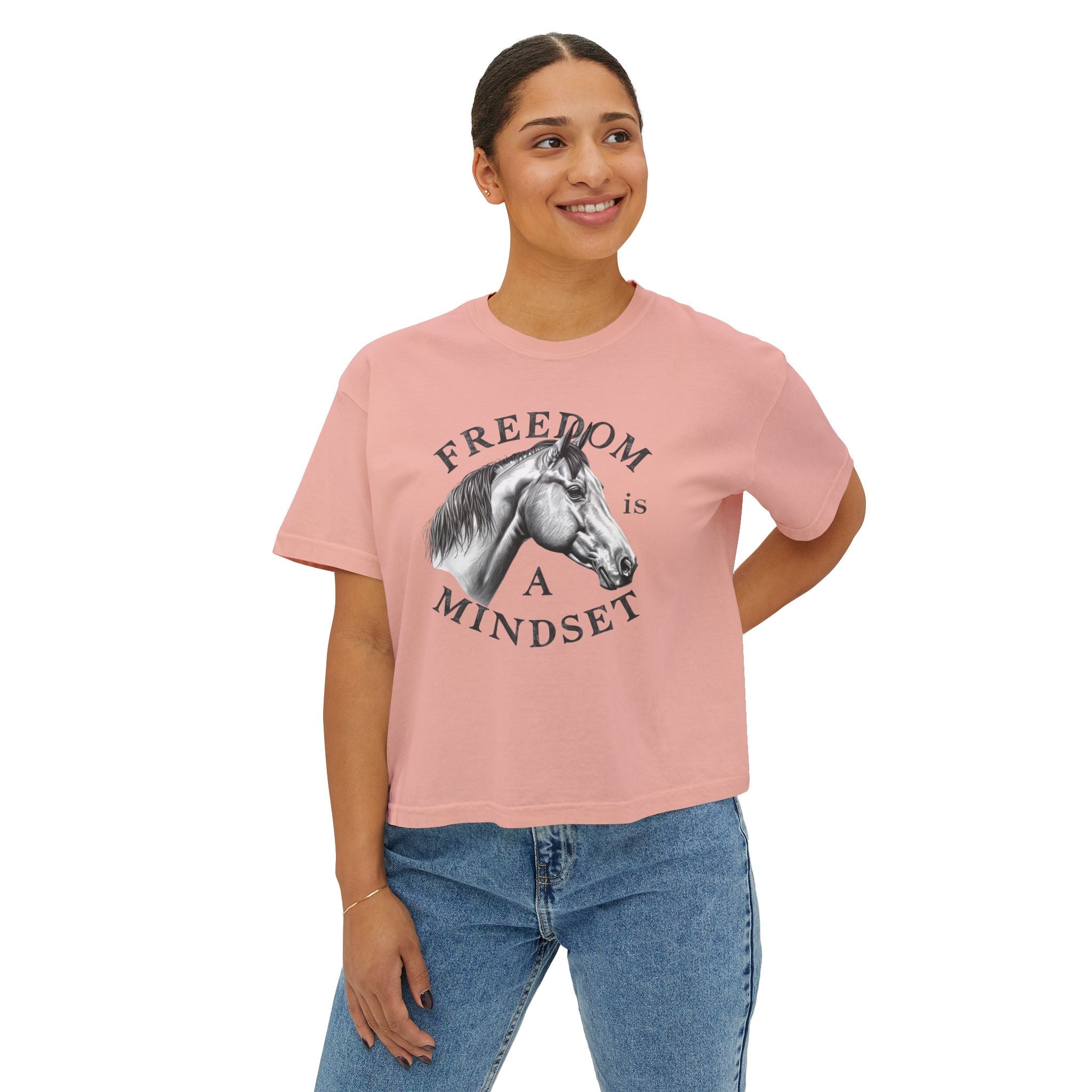 Freedom Is a Mindset horse illustration Tee | Boxy Crop Shirt
