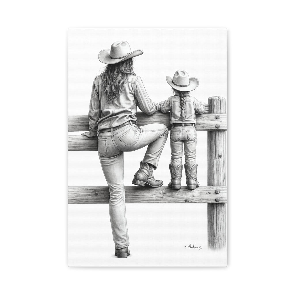 Cowgirl and Child Sketch Canvas