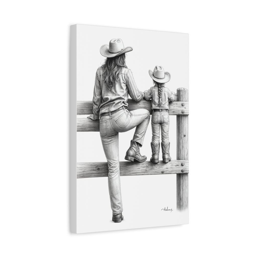 Cowgirl and Child Sketch Canvas