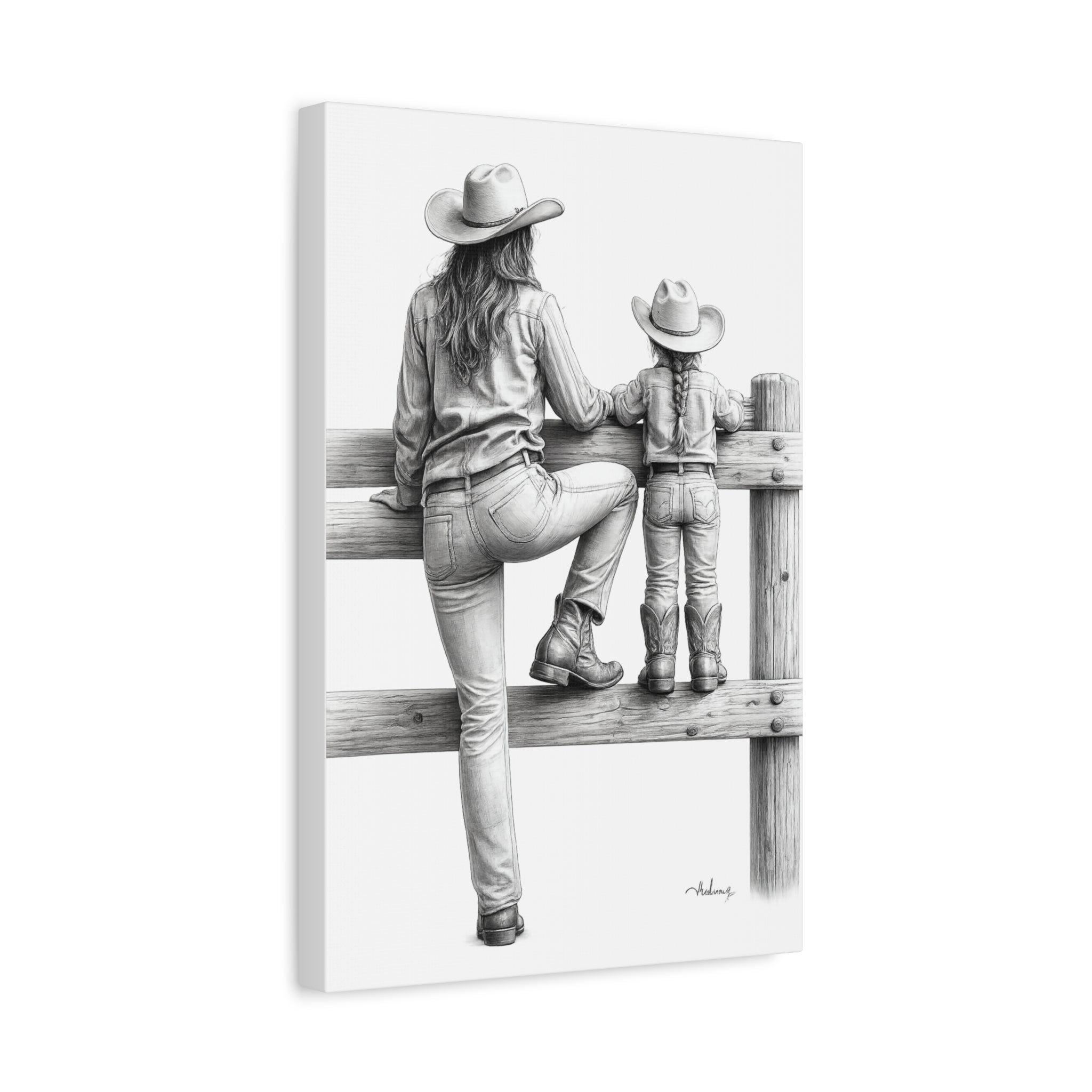Cowgirl and Child Sketch Canvas