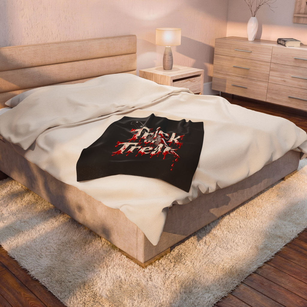 Halloween Trick or Treat Plush Blanket — Spooky Blood-Drip Velveteen Throw
