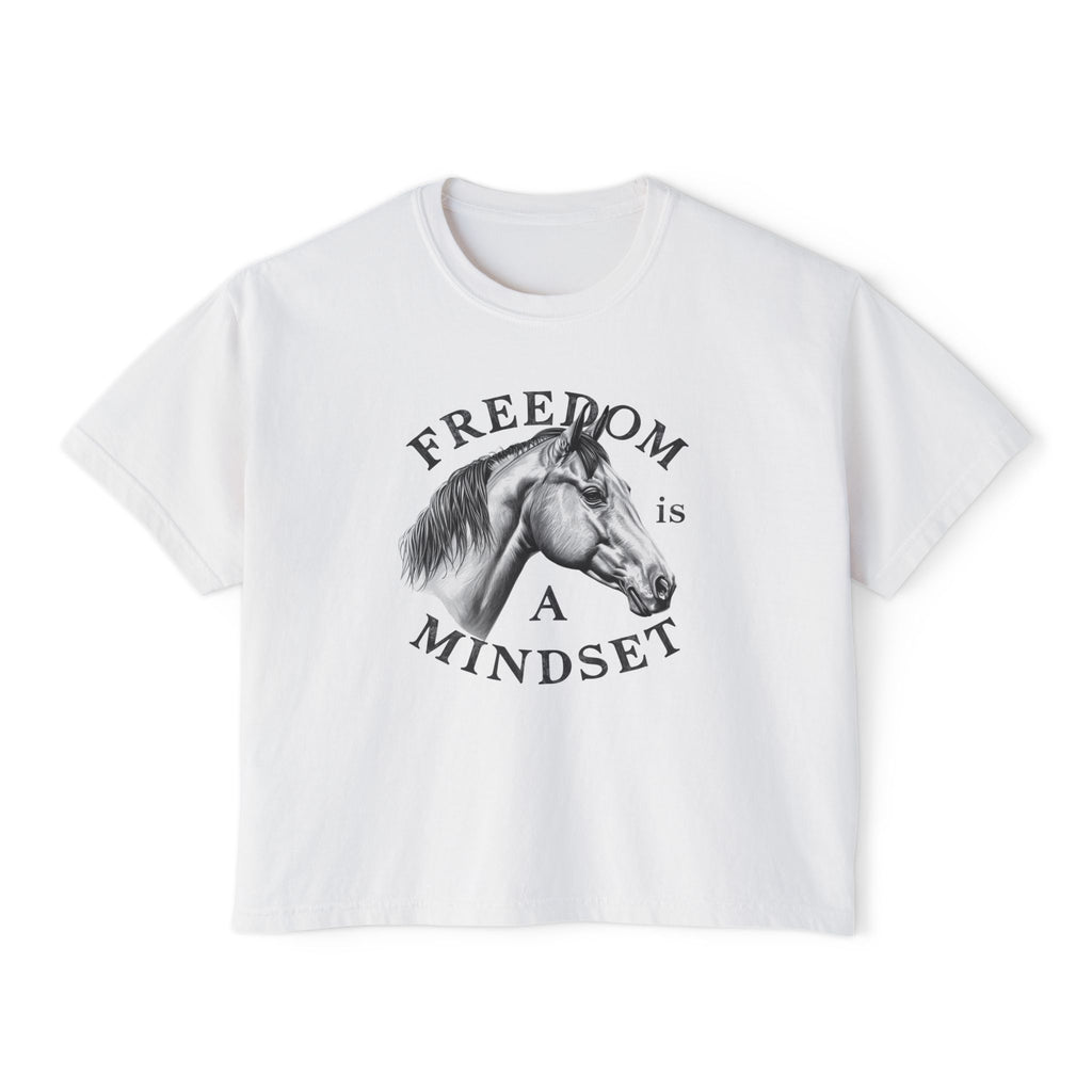 Freedom Is a Mindset horse illustration Tee | Boxy Crop Shirt