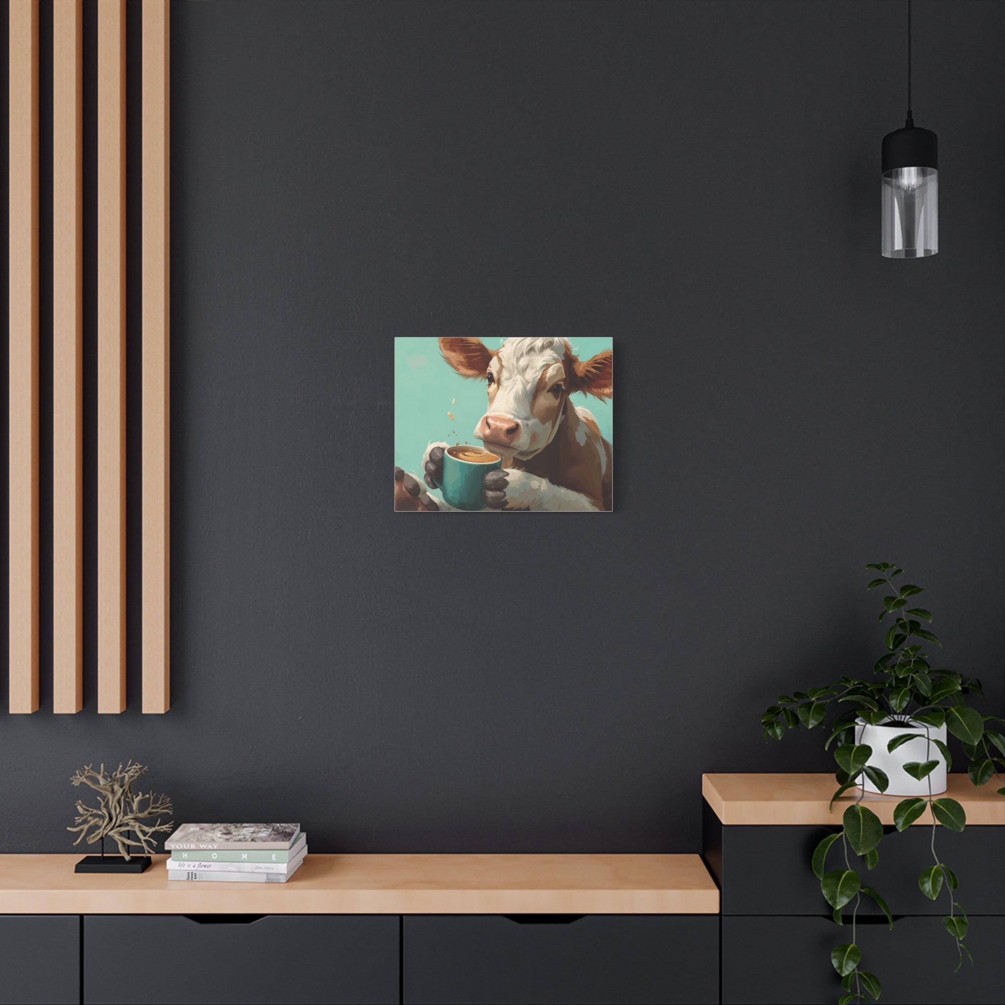 Cow Holding Coffee Canvas