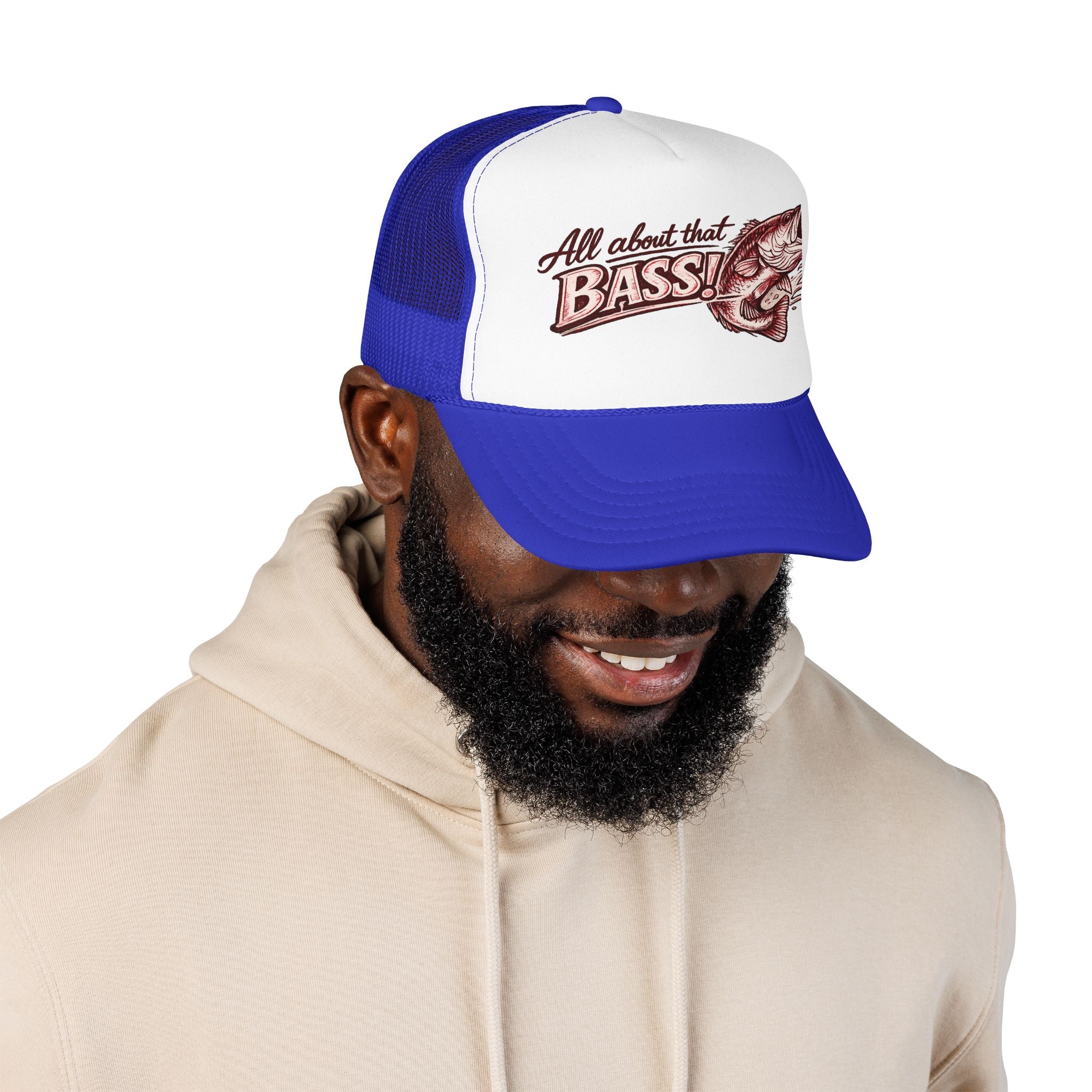 All About That Bass fishing graphic Foam Trucker Hat | Bass Fish Cap