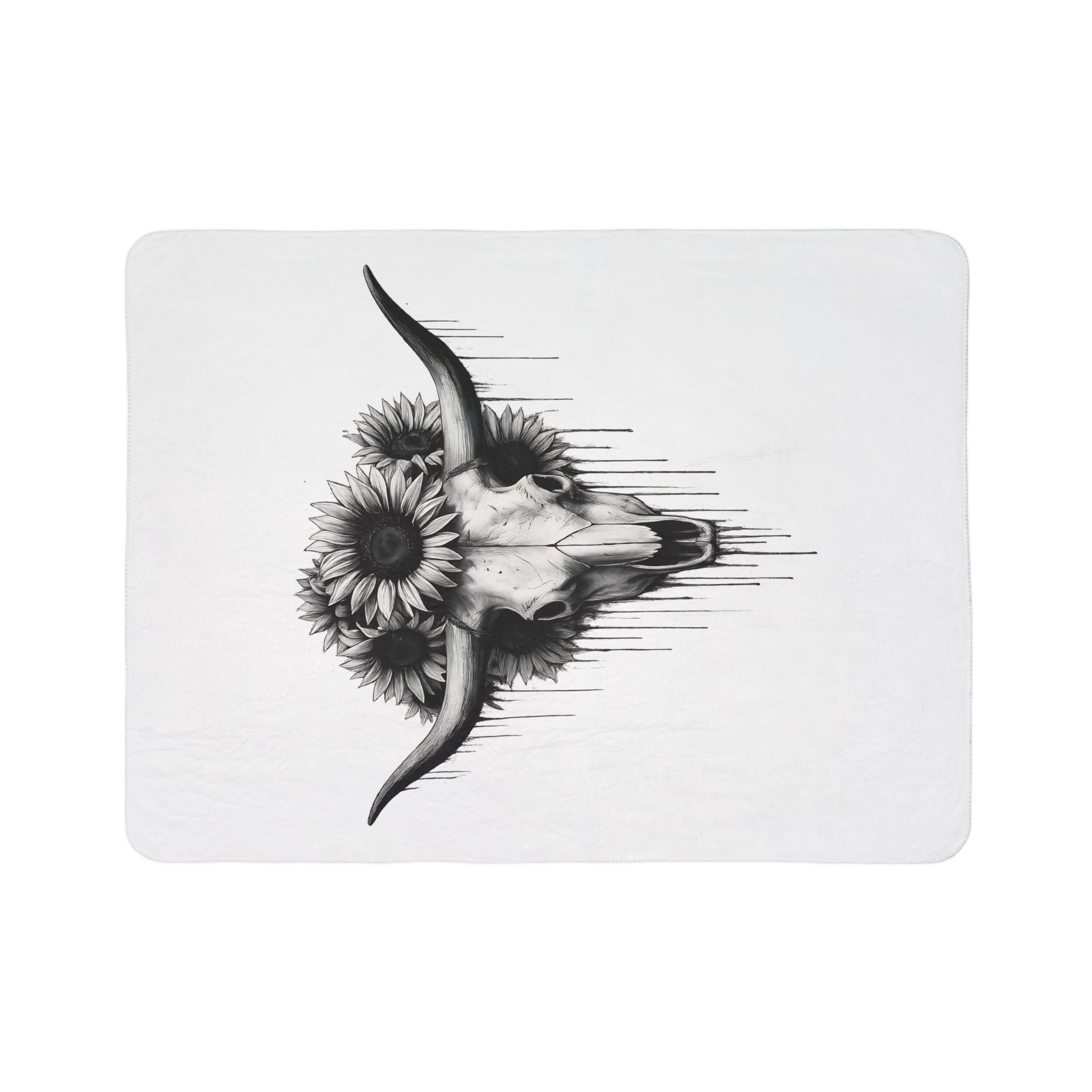 Cow Skull with Sunflowers Blanket | Boho Southwestern Skull Art Throw