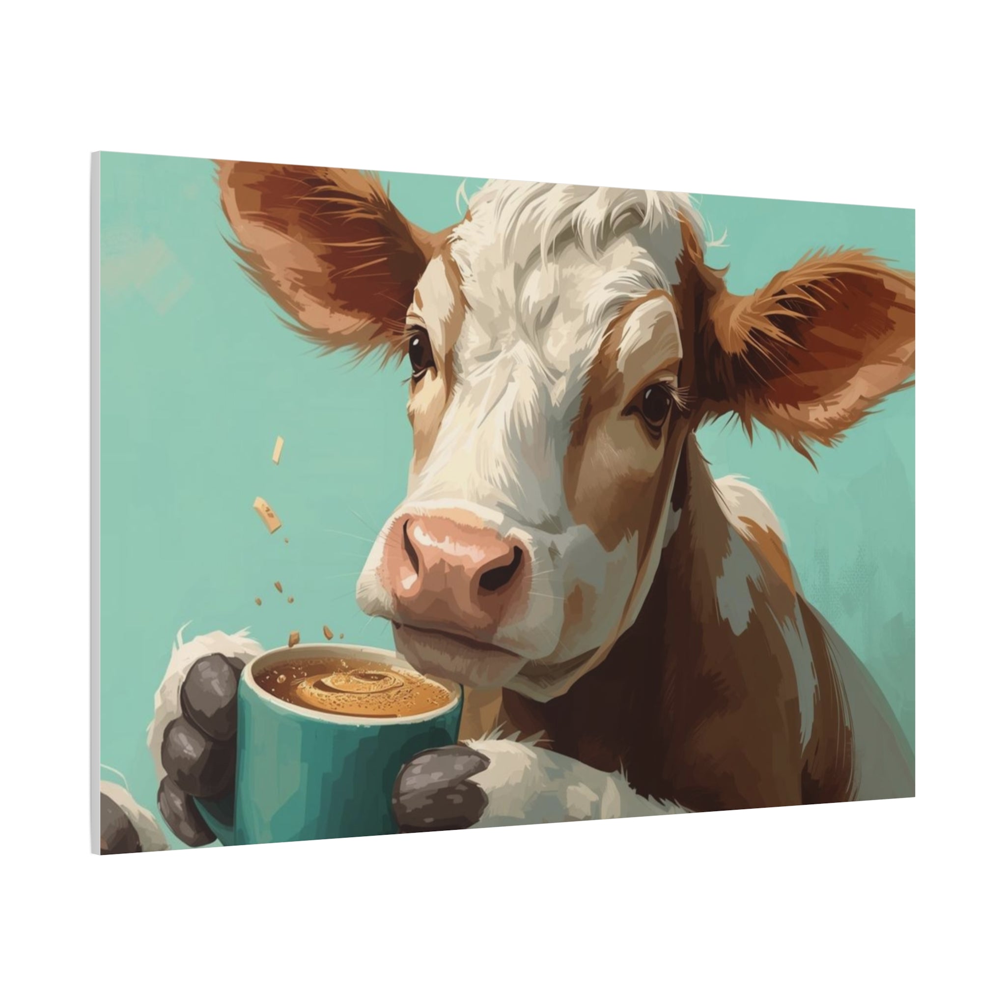 Cow Holding Coffee Canvas