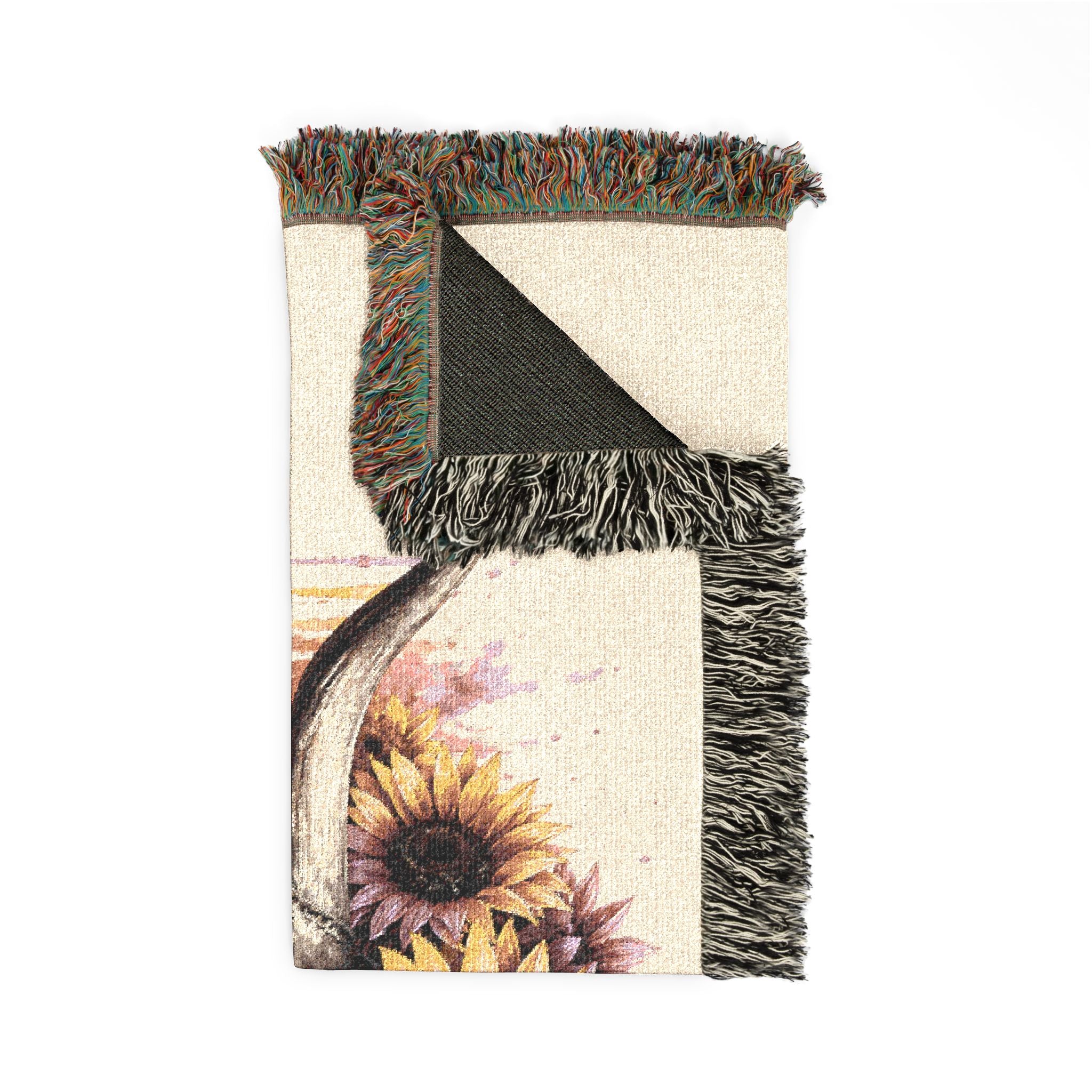 Sunflower Cow Skull Woven Blanket | Southwestern Skull Tapestry Throw