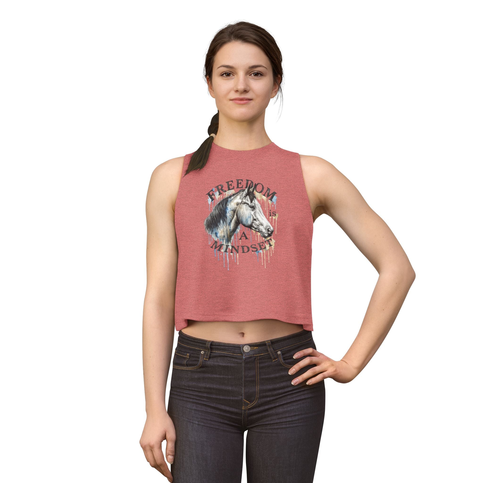 Freedom Is a Mindset horse illustration Crop Top | Watercolor horse tank