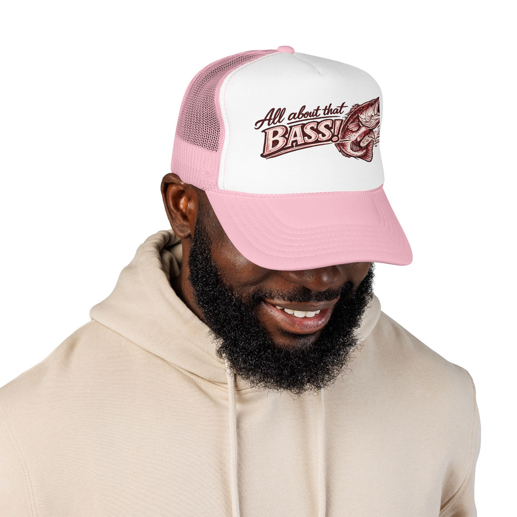 All About That Bass fishing graphic Foam Trucker Hat | Bass Fish Cap