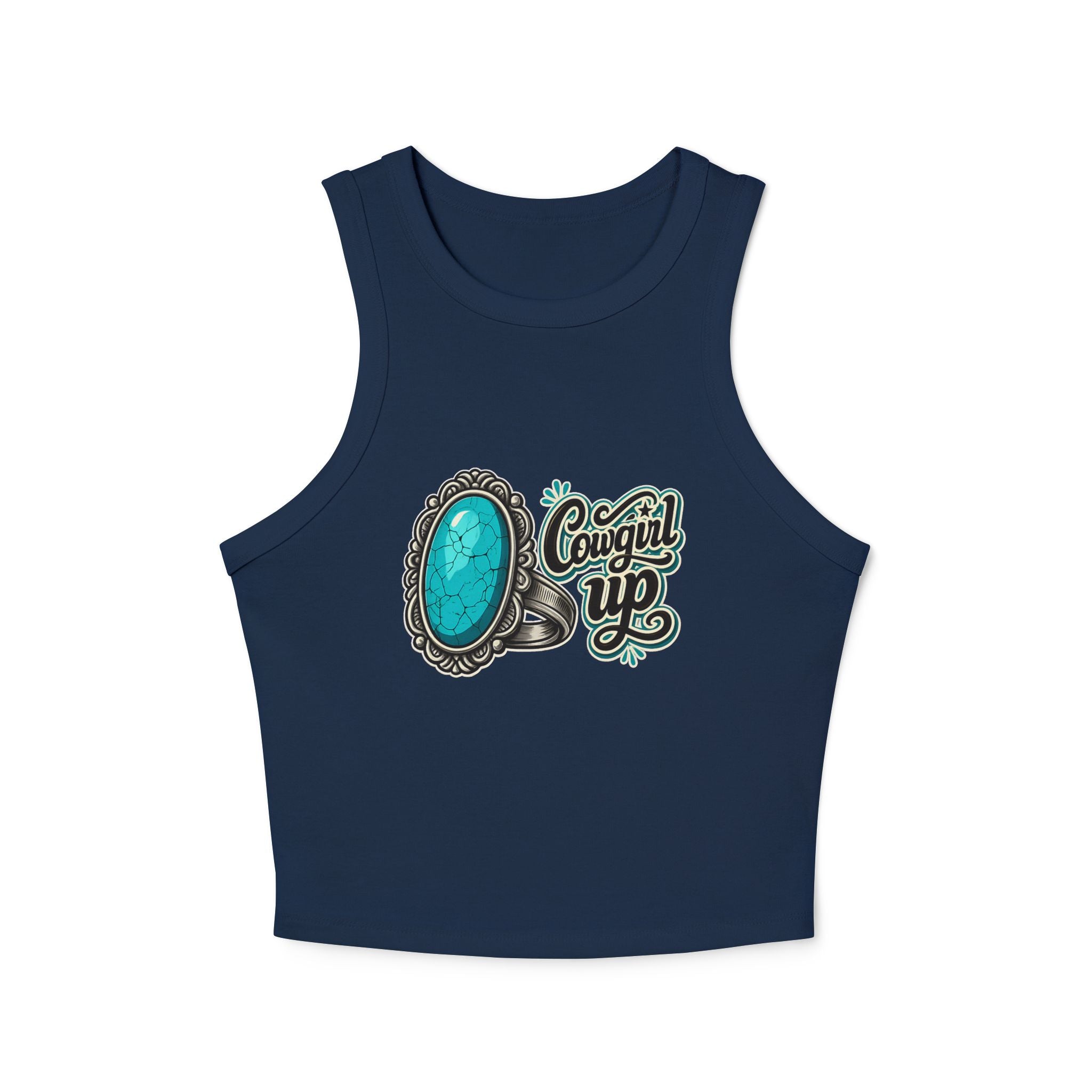 Cowgirl Up Turquoise Ring Buckle Racer Tank Top | Western Cowgirl Graphic