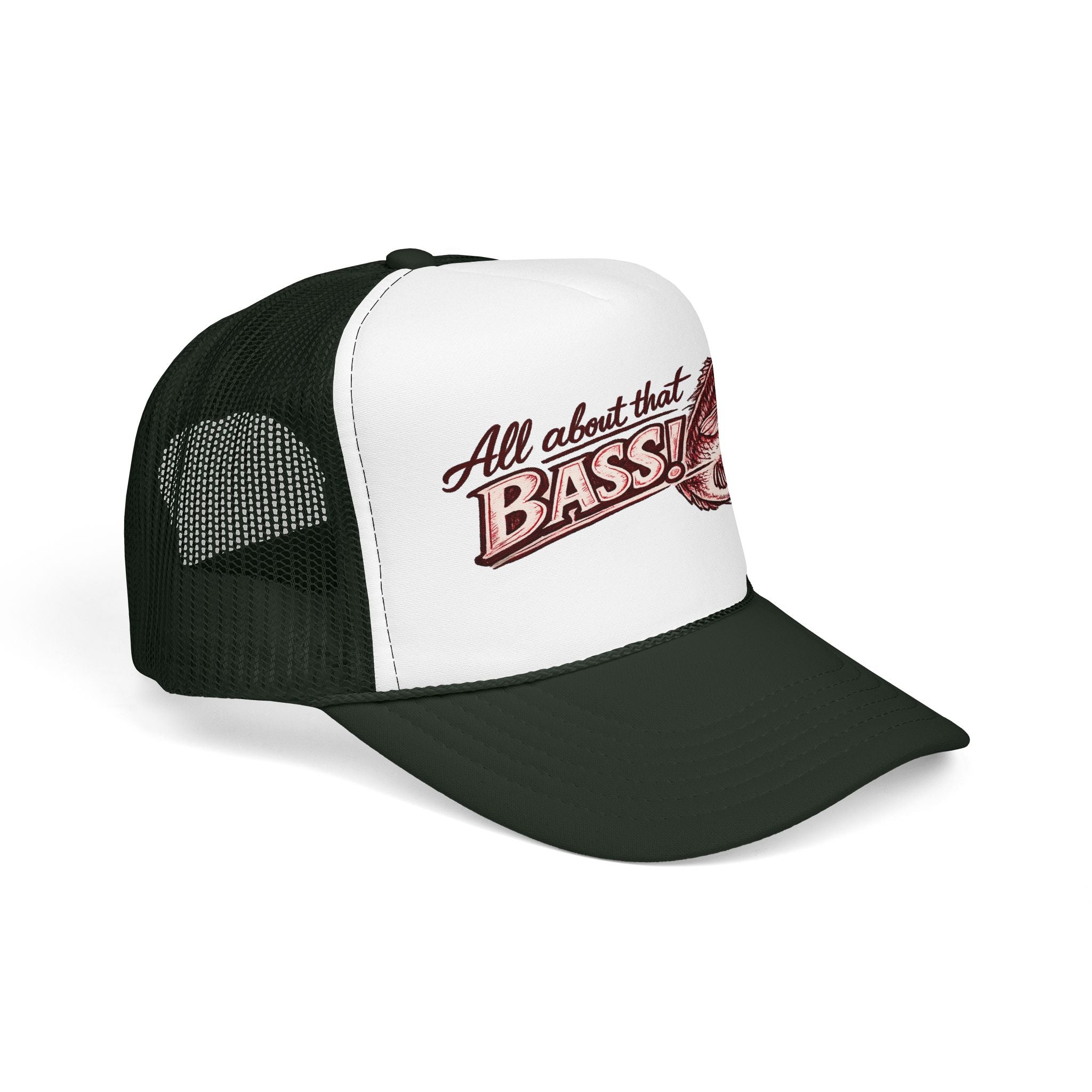 All About That Bass fishing graphic Foam Trucker Hat | Bass Fish Cap