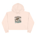 Caffeine & Confidence Crop Hoodie — Retro Coffee Desert Graphic