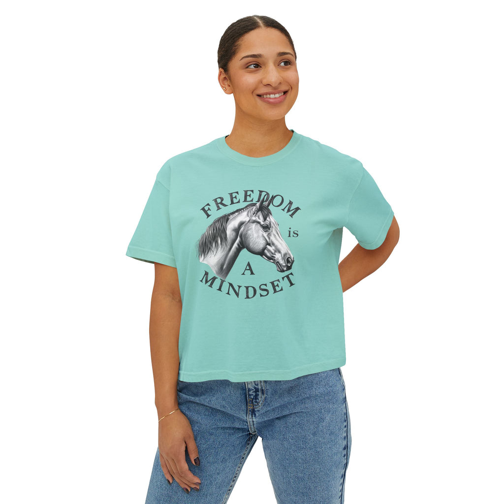 Freedom Is a Mindset horse illustration Tee | Boxy Crop Shirt