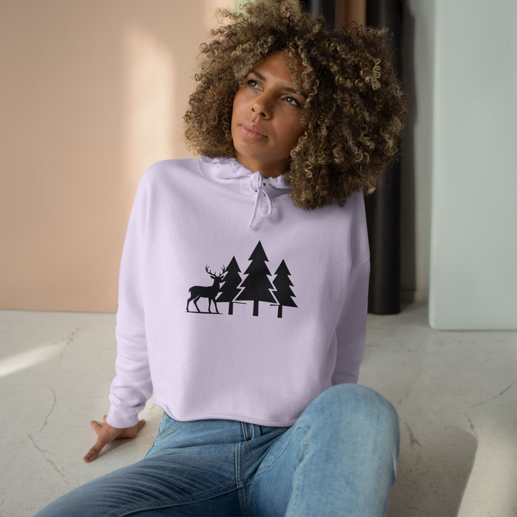 Cropped Hoodie — Minimal Forest Deer Silhouette