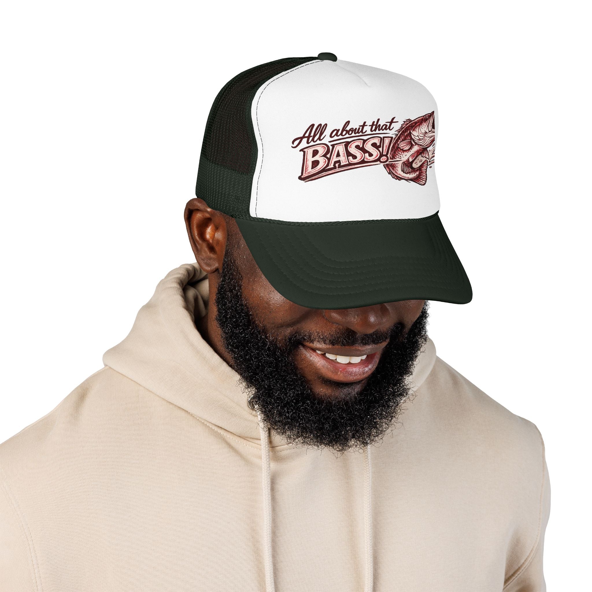 All About That Bass fishing graphic Foam Trucker Hat | Bass Fish Cap