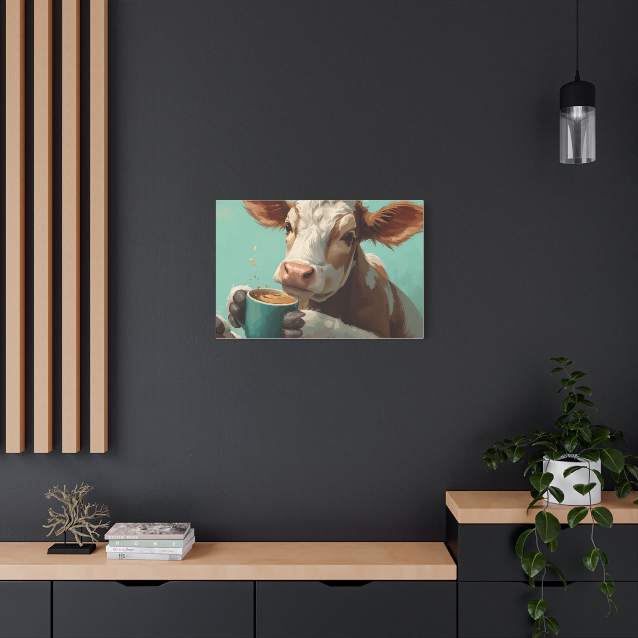 Cow Holding Coffee Canvas