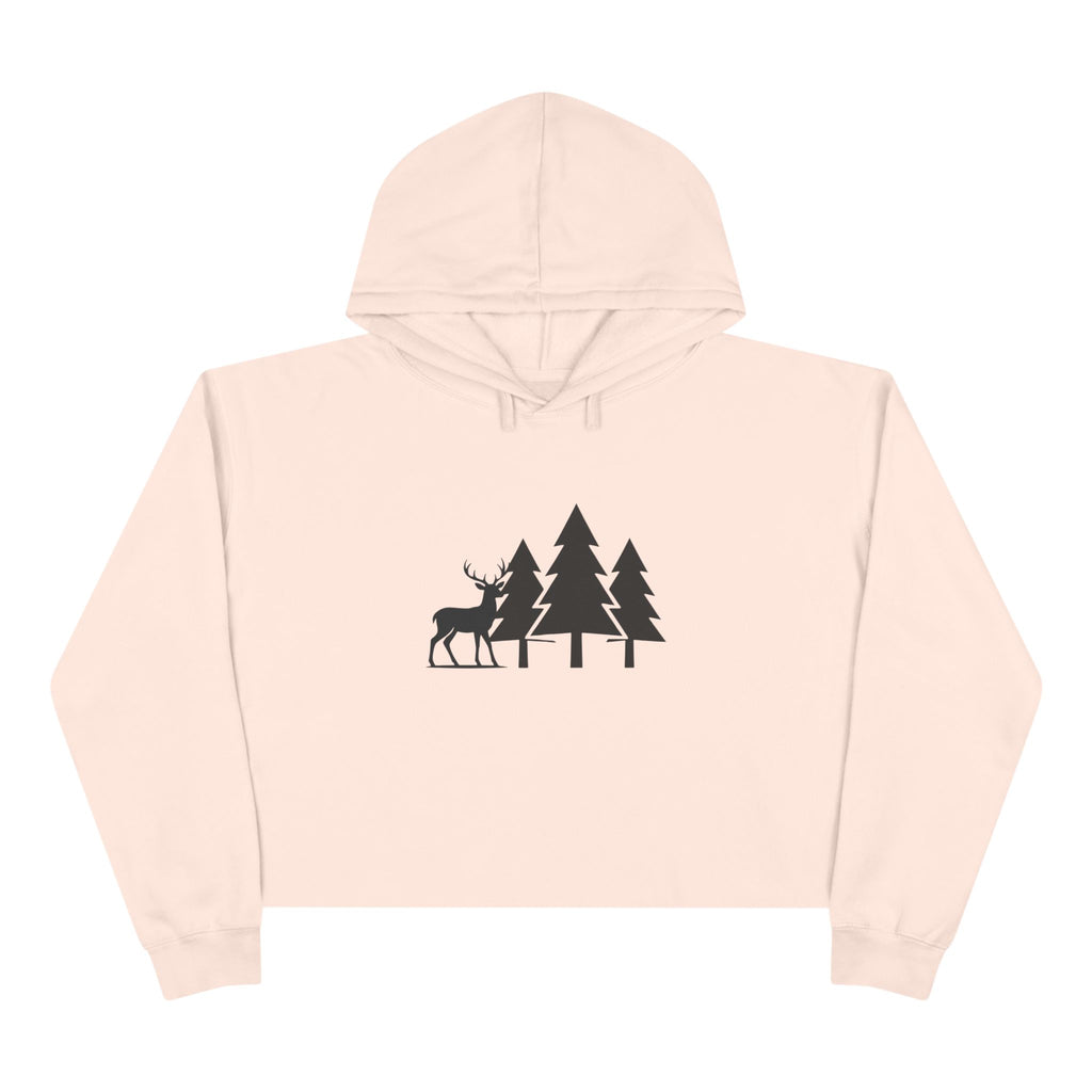 Cropped Hoodie — Minimal Forest Deer Silhouette