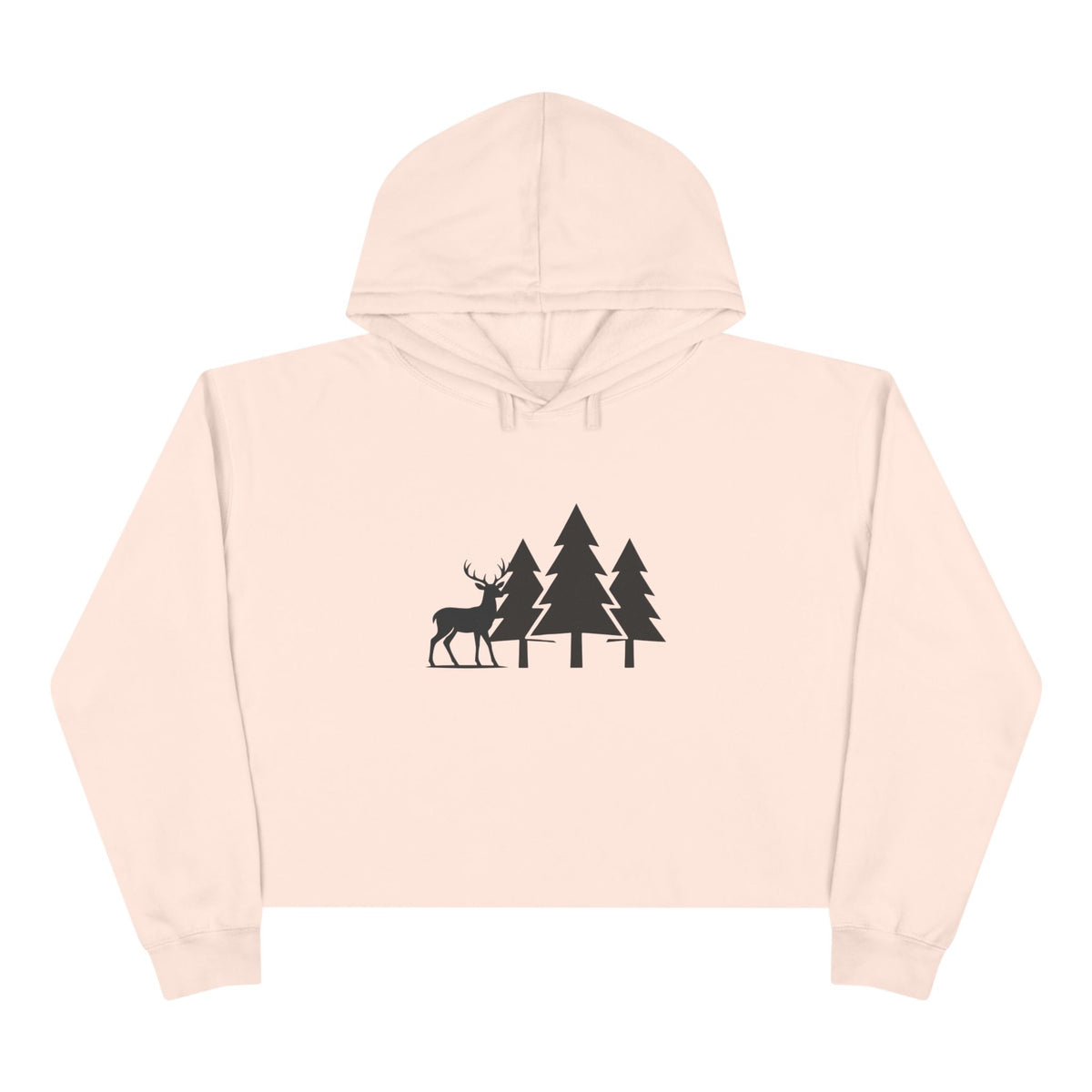 Cropped Hoodie — Minimal Forest Deer Silhouette