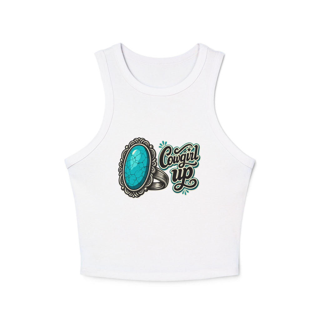 Cowgirl Up Turquoise Ring Buckle Racer Tank Top | Western Cowgirl Graphic