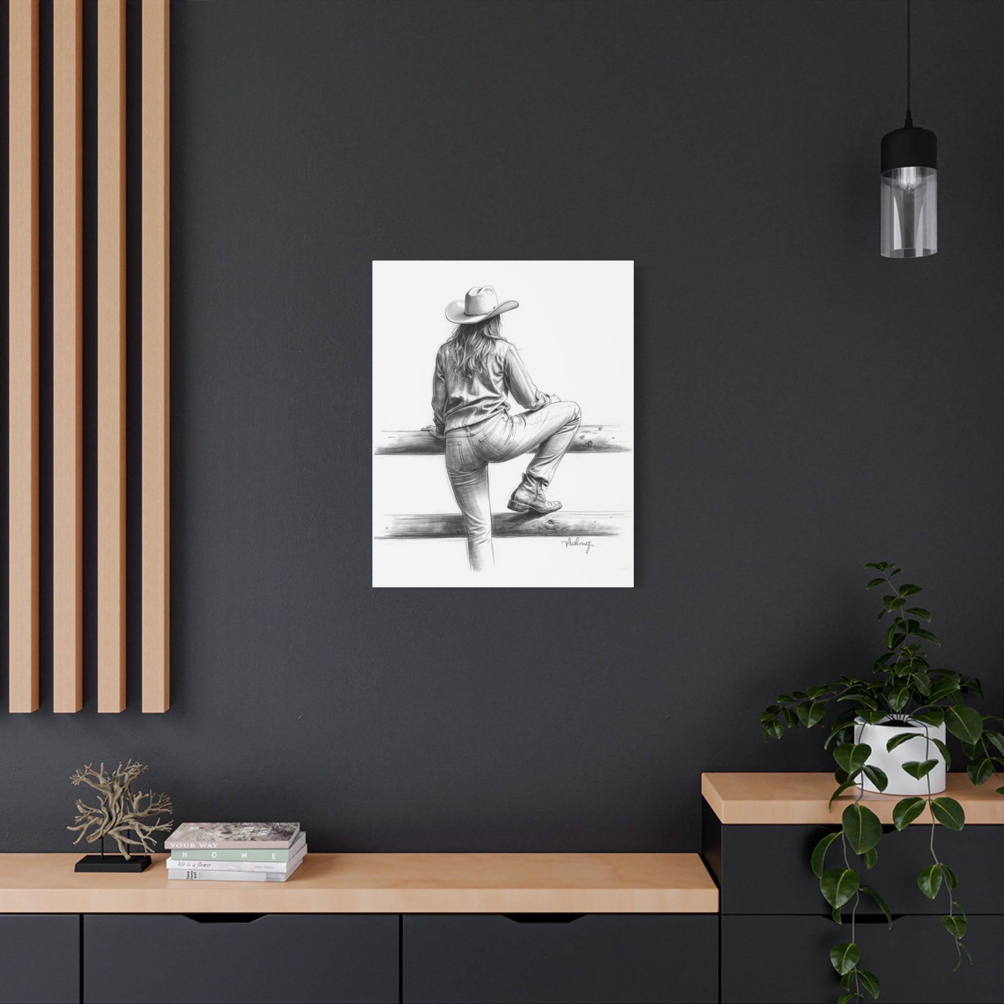 Cowgirl Sketch Canvas Print | Matte Stretched Wall Art