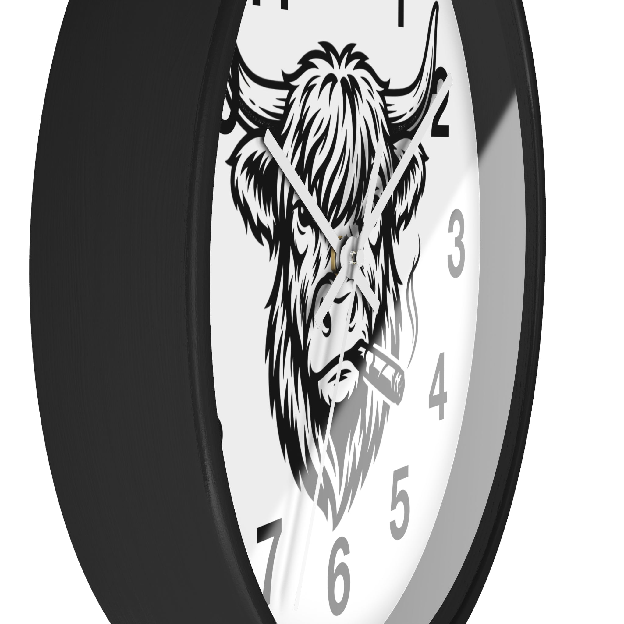 Highland Cow Smoking Cigar Wall Clock | Bull Head Illustration, Rustic Farmhouse Decor