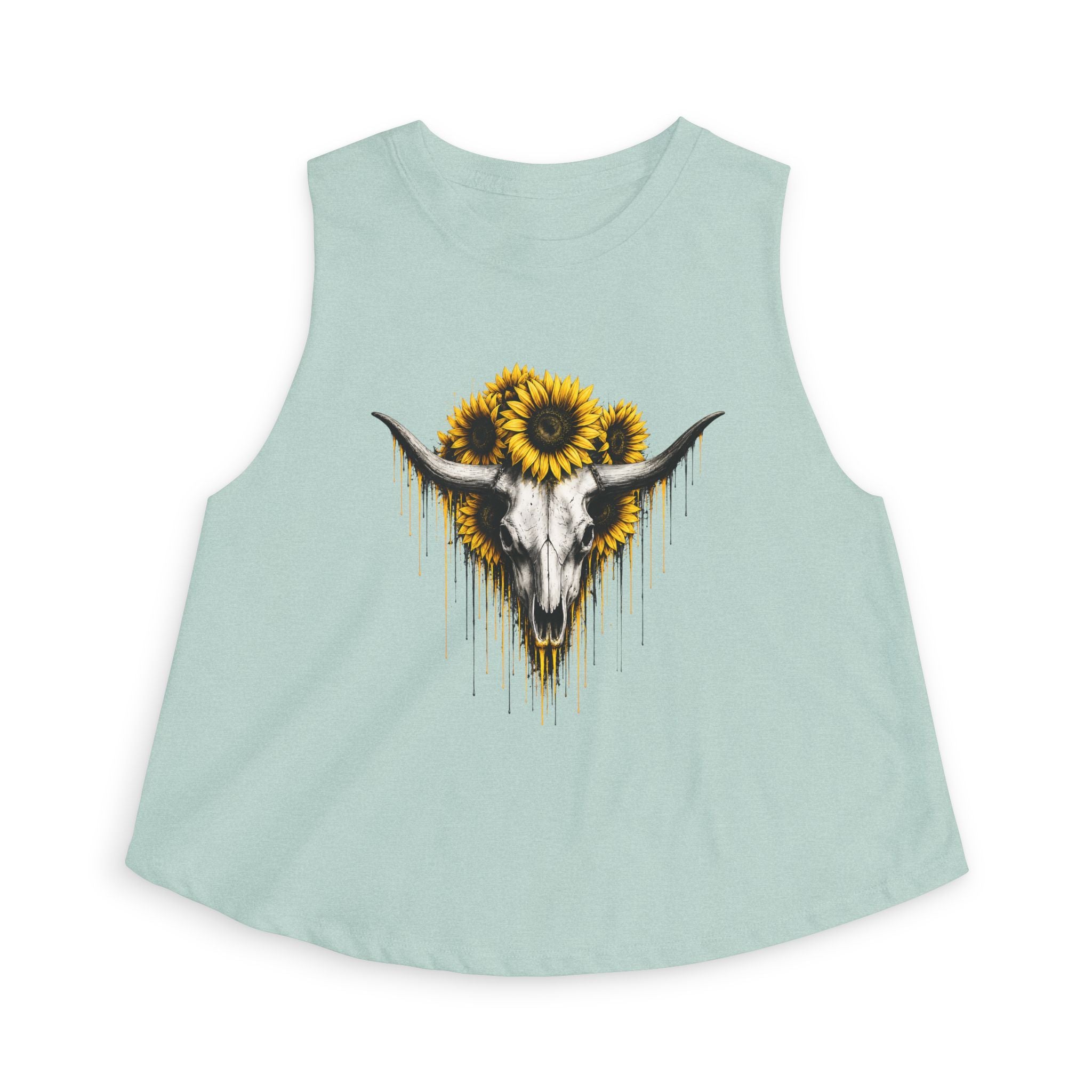 Sunflower Longhorn Skull Women's Crop Top | Southwestern Floral Skull
