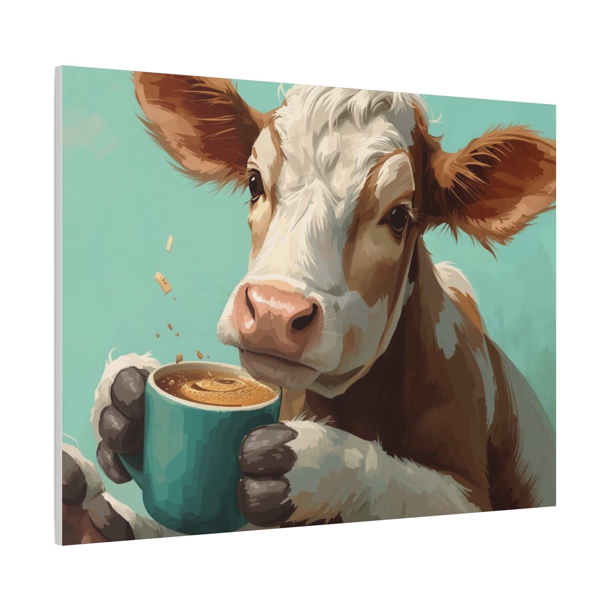 Cow Holding Coffee Canvas