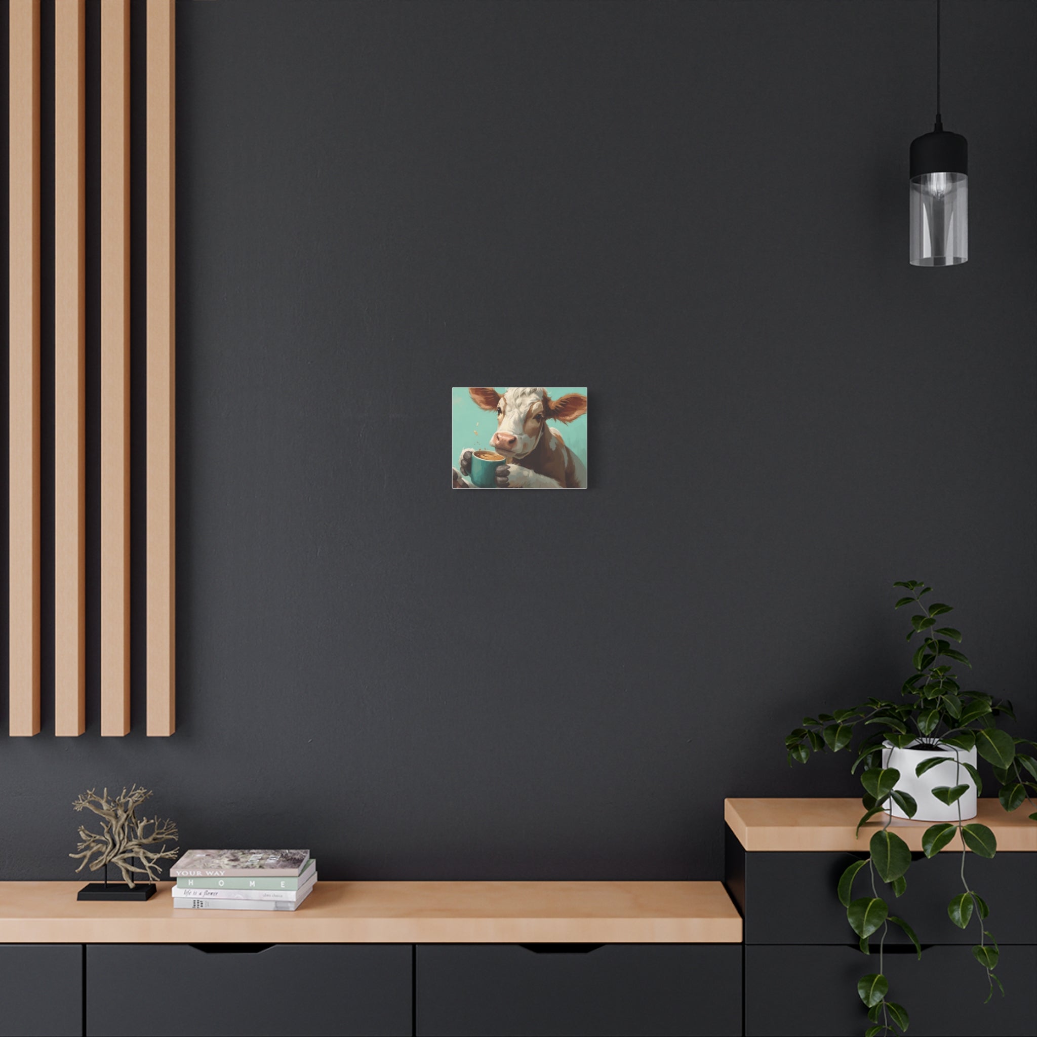 Cow Holding Coffee Canvas