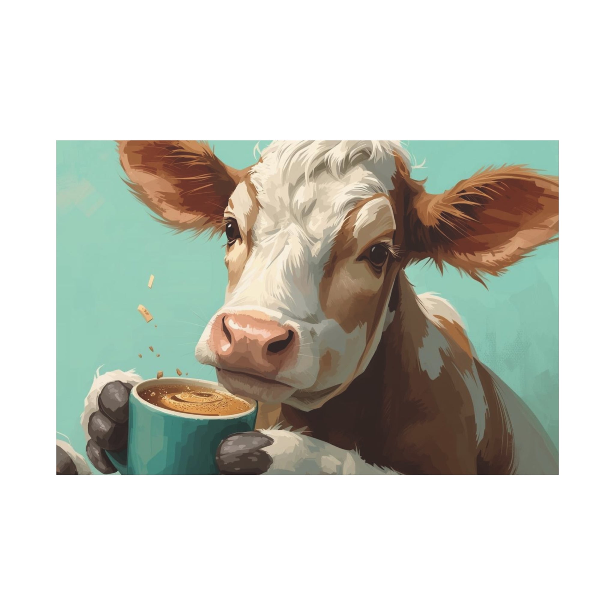 Cow Holding Coffee Canvas