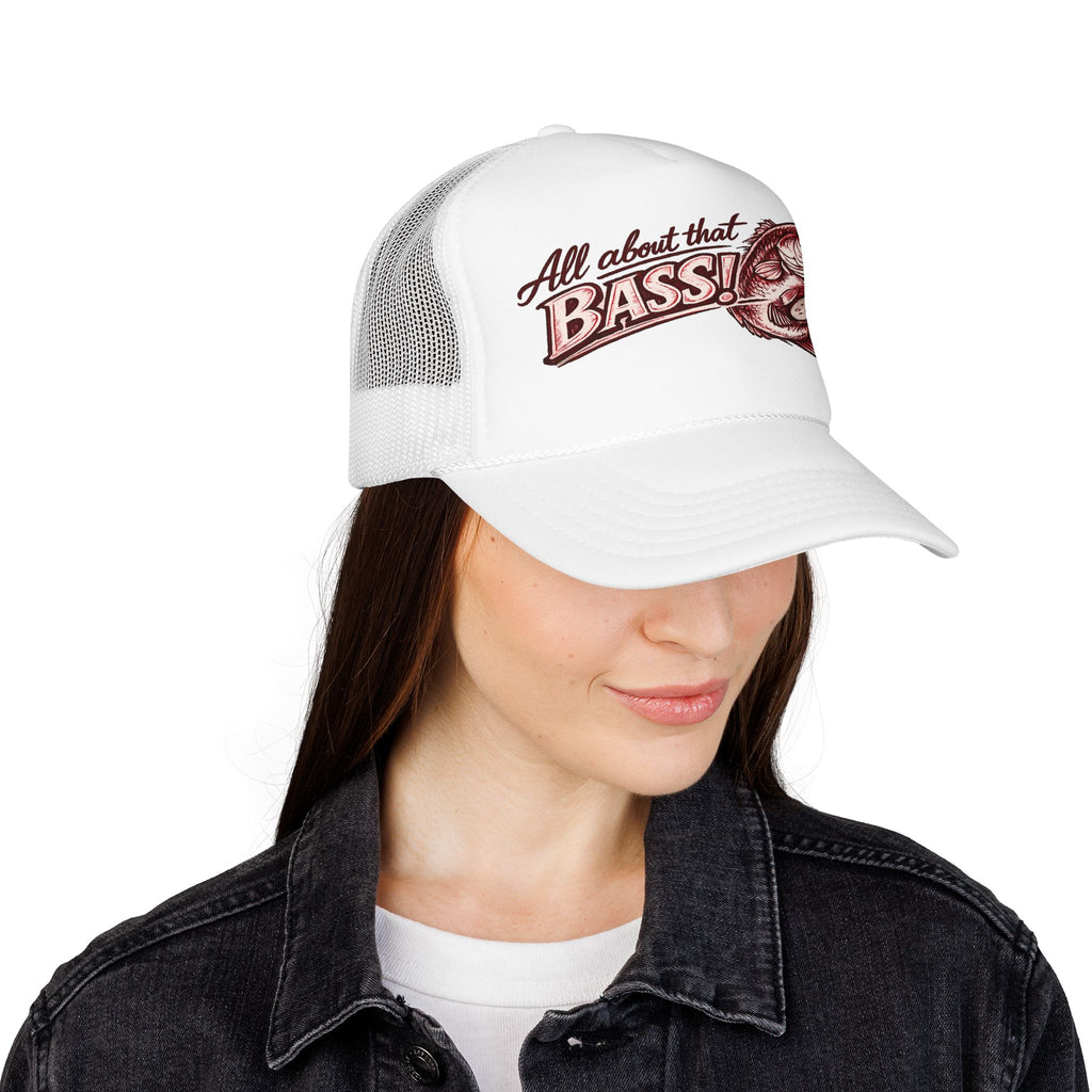 All About That Bass fishing graphic Foam Trucker Hat | Bass Fish Cap
