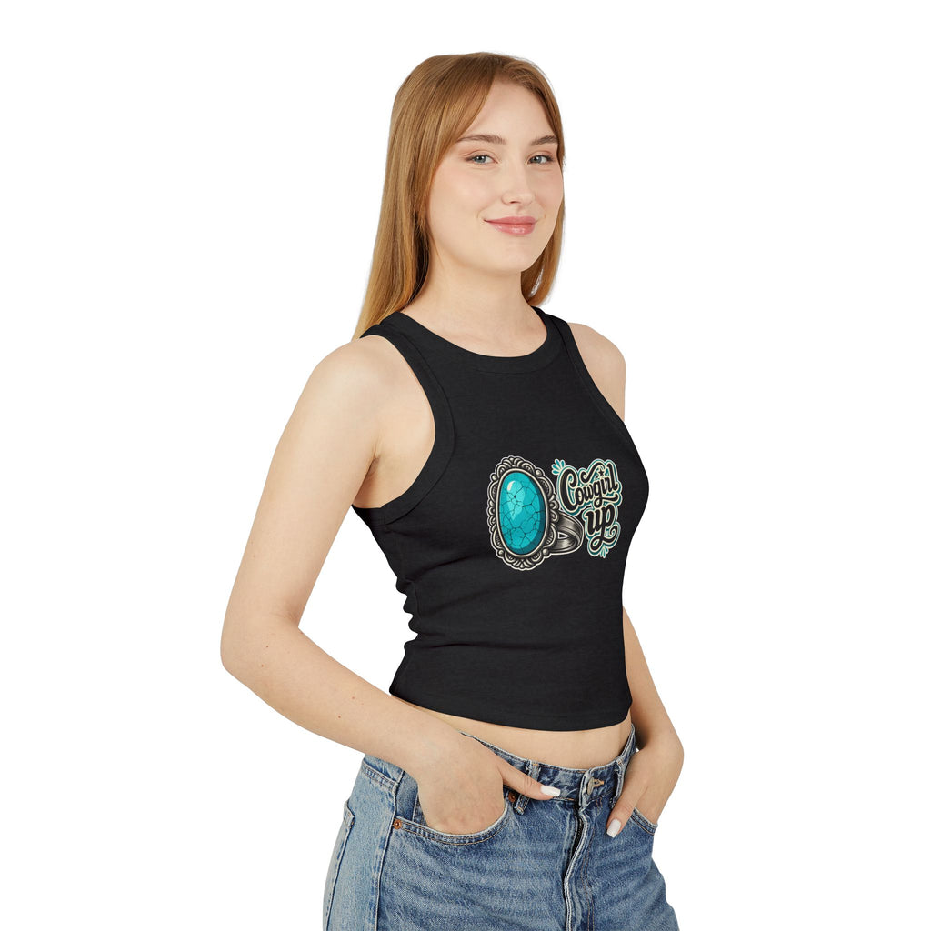 Cowgirl Up Turquoise Ring Buckle Racer Tank Top | Western Cowgirl Graphic