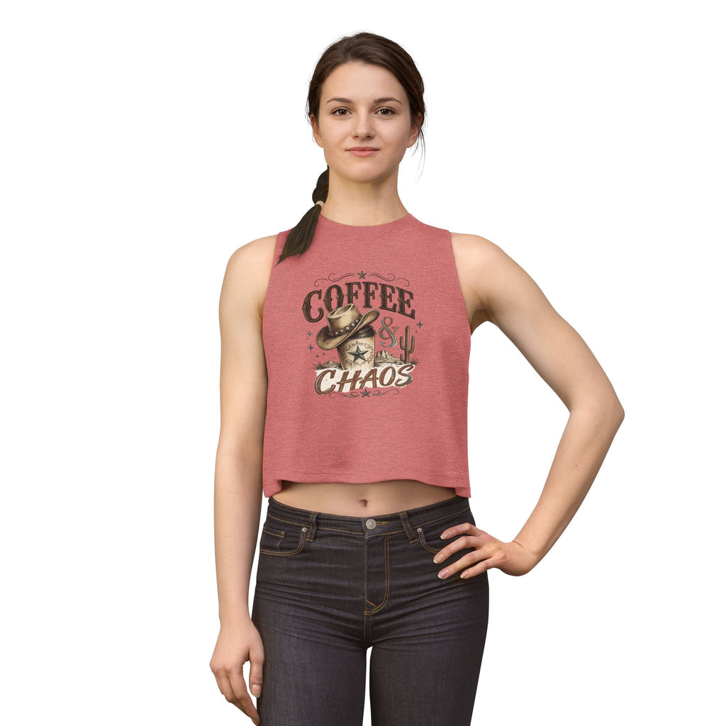Coffee & Chaos Crop Top — Western Cowboy Graphic Women's Tank