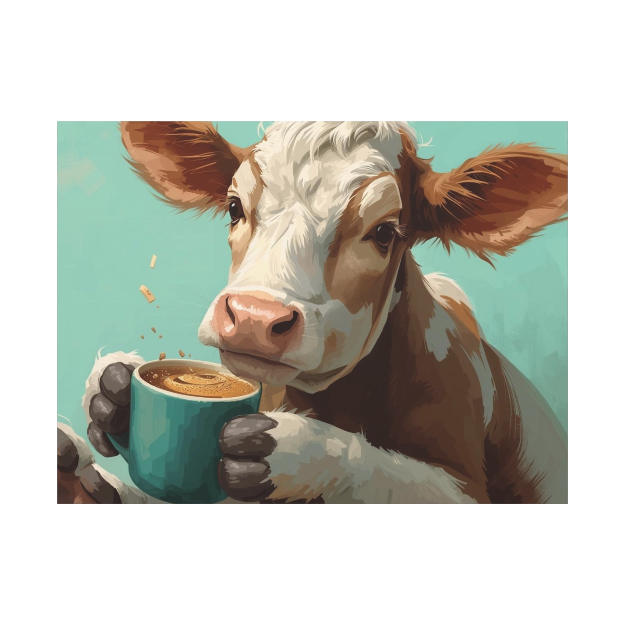 Cow Holding Coffee Canvas