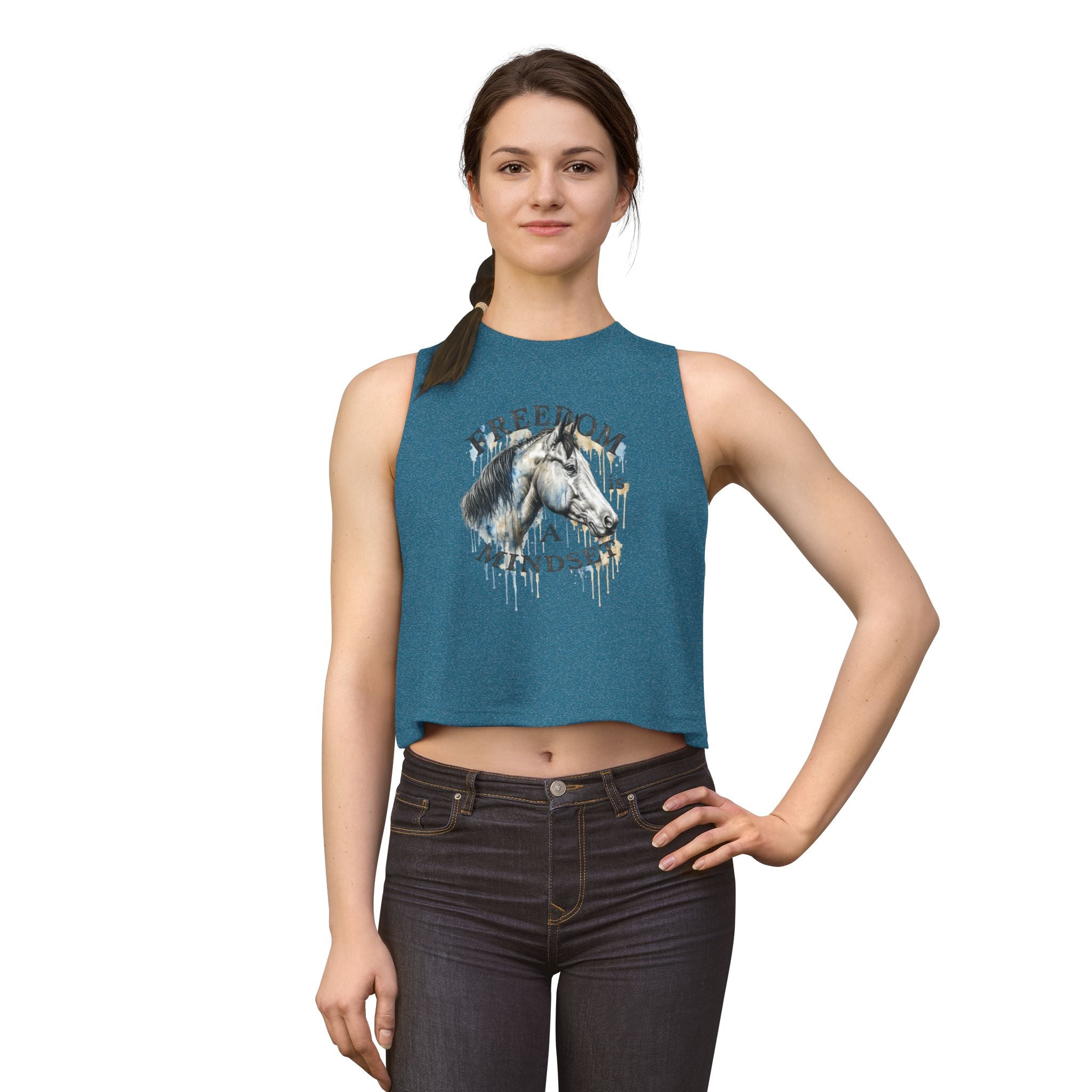 Freedom Is a Mindset horse illustration Crop Top | Watercolor horse tank