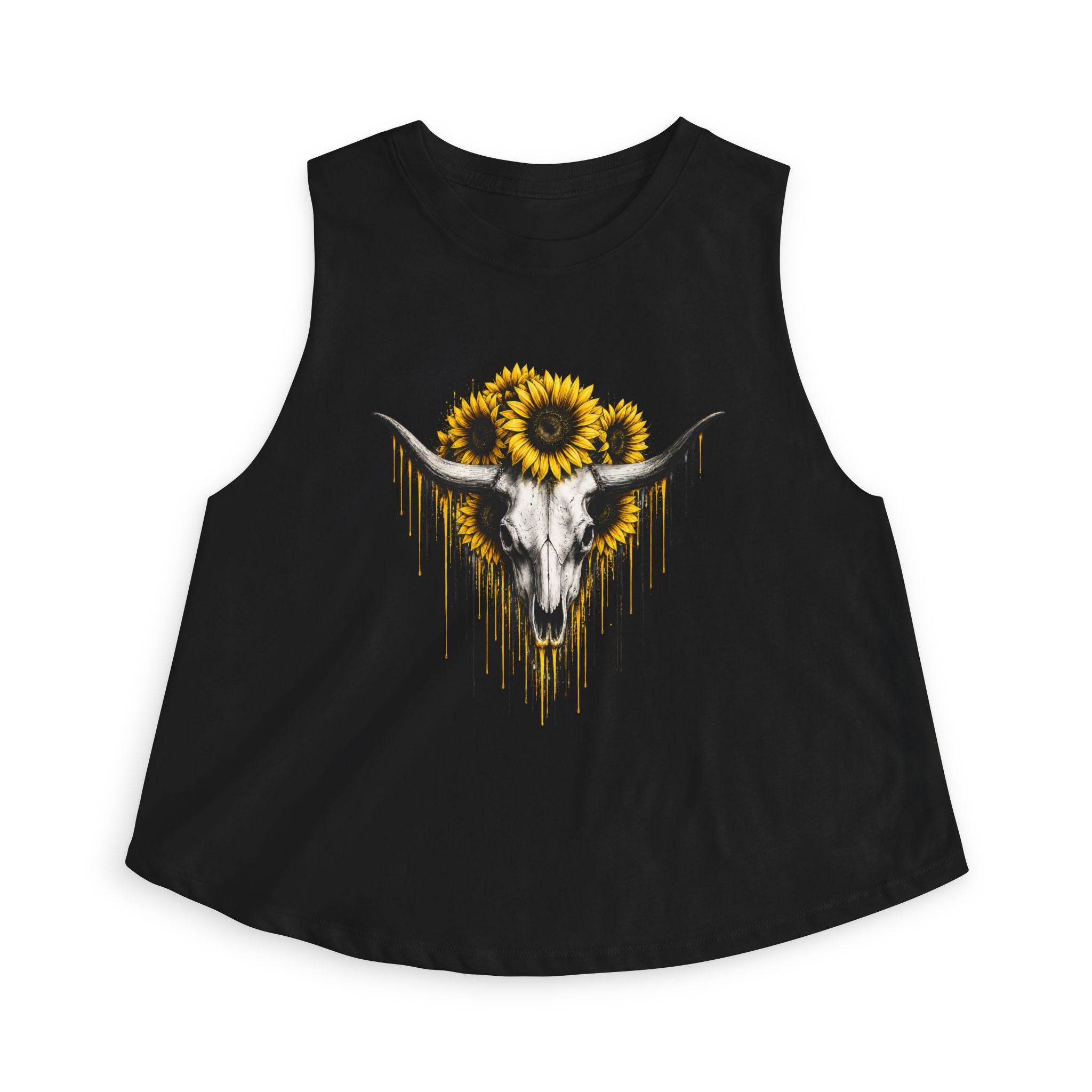 Sunflower Longhorn Skull Women's Crop Top | Southwestern Floral Skull