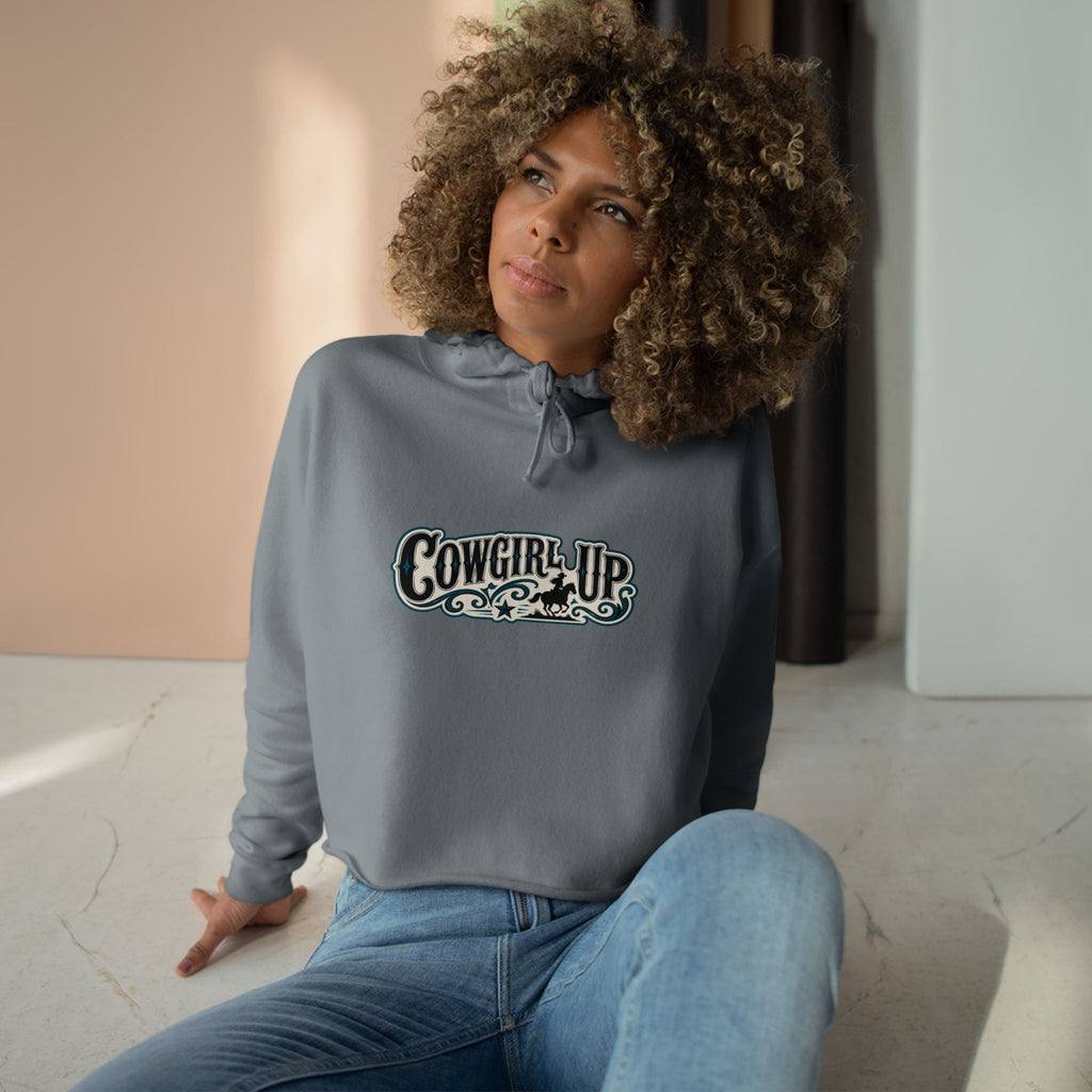 Cowgirl Up Crop Hoodie — Western Graphic Cropped Sweatshirt