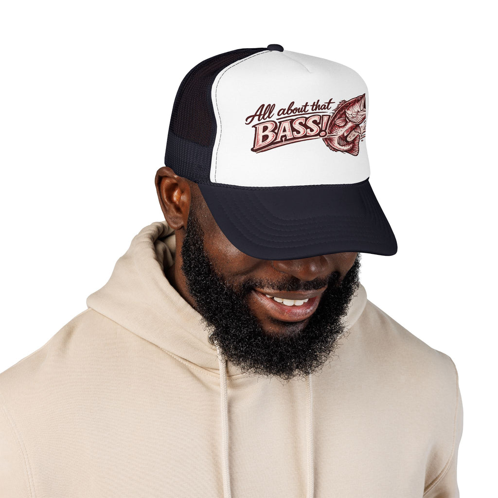 All About That Bass fishing graphic Foam Trucker Hat | Bass Fish Cap