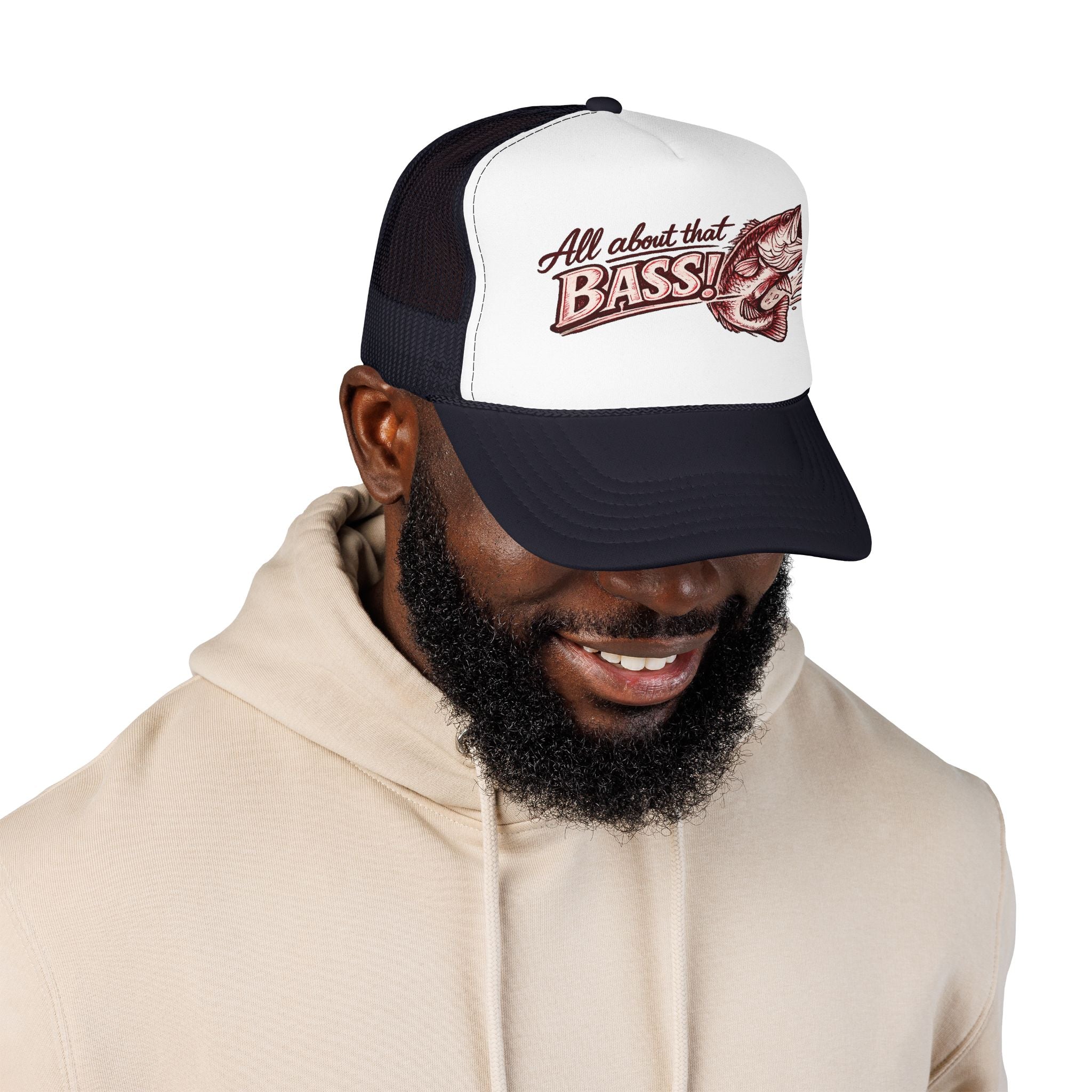 All About That Bass fishing graphic Foam Trucker Hat | Bass Fish Cap