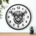 Highland Cow Smoking Cigar Wall Clock | Bull Head Illustration, Rustic Farmhouse Decor