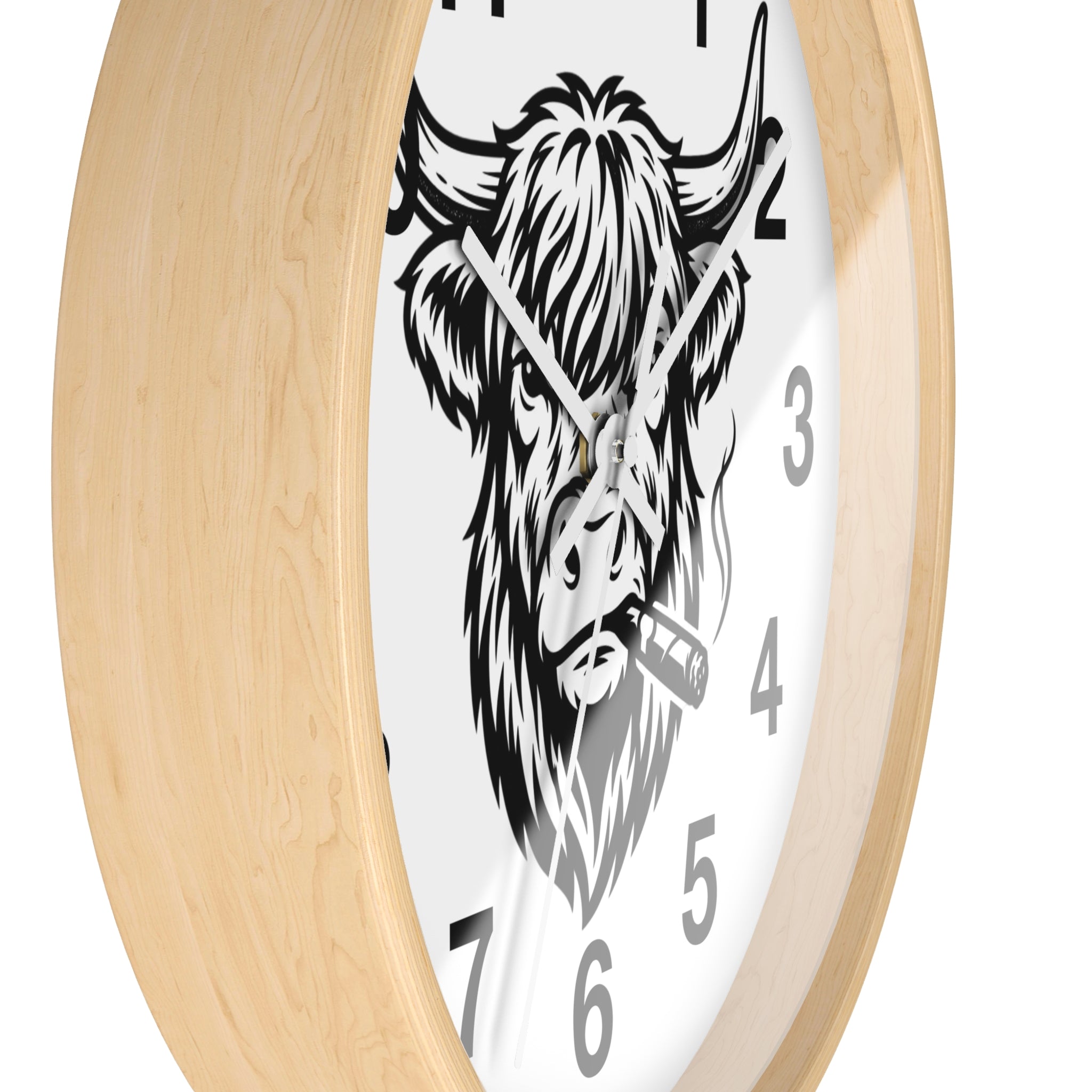 Highland Cow Smoking Cigar Wall Clock | Bull Head Illustration, Rustic Farmhouse Decor