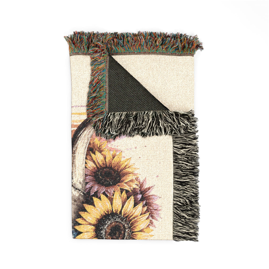 Sunflower Cow Skull Woven Blanket | Southwestern Skull Tapestry Throw