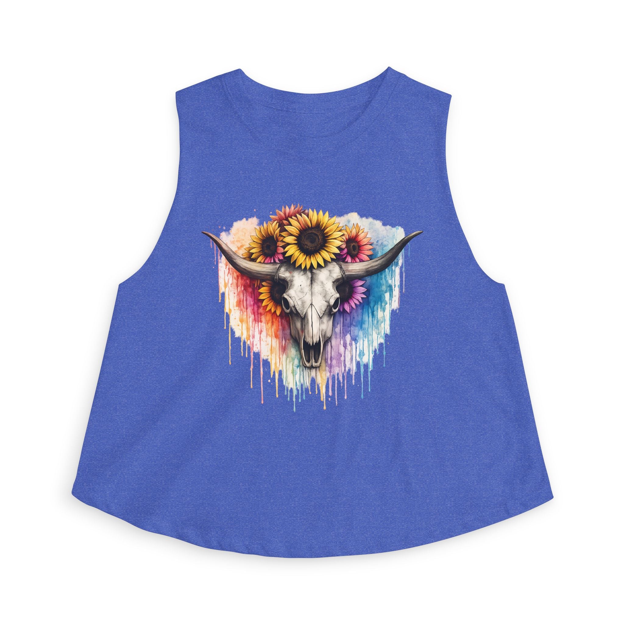 Sunflower Longhorn Skull Crop Top | Colorful Drip Boho Southwestern
