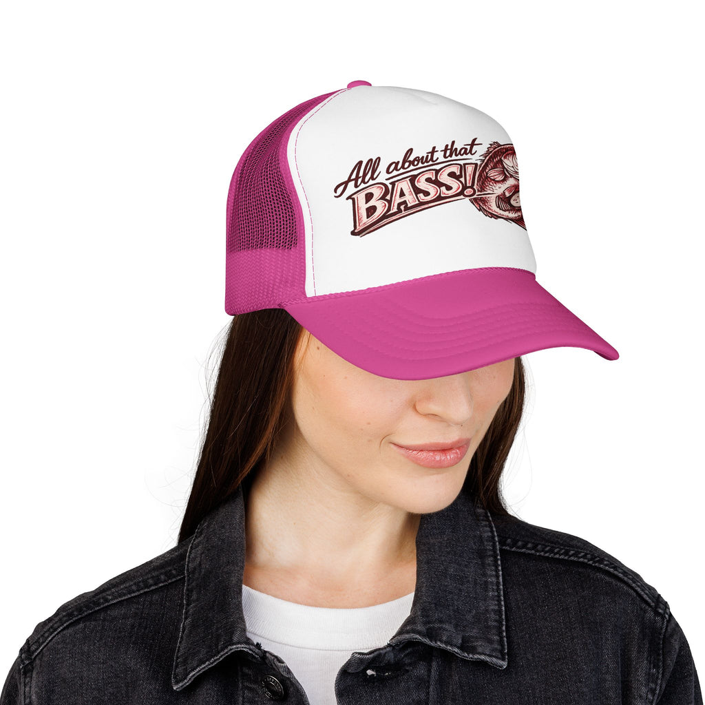 All About That Bass fishing graphic Foam Trucker Hat | Bass Fish Cap