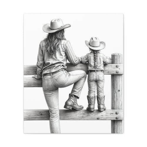 Cowgirl and Child Sketch Canvas