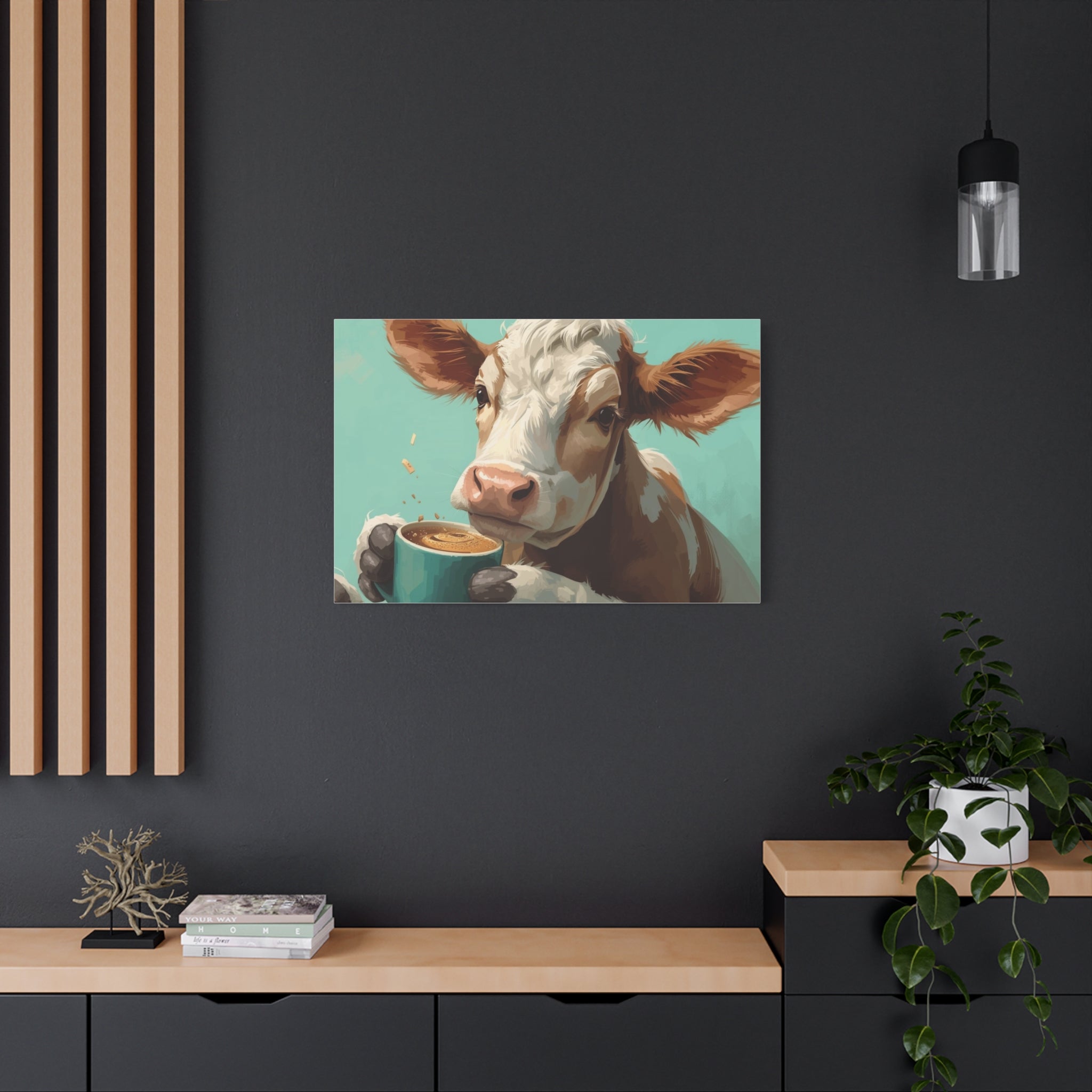 Cow Holding Coffee Canvas