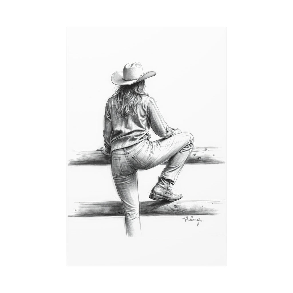 Cowgirl Sketch Canvas Print | Matte Stretched Wall Art