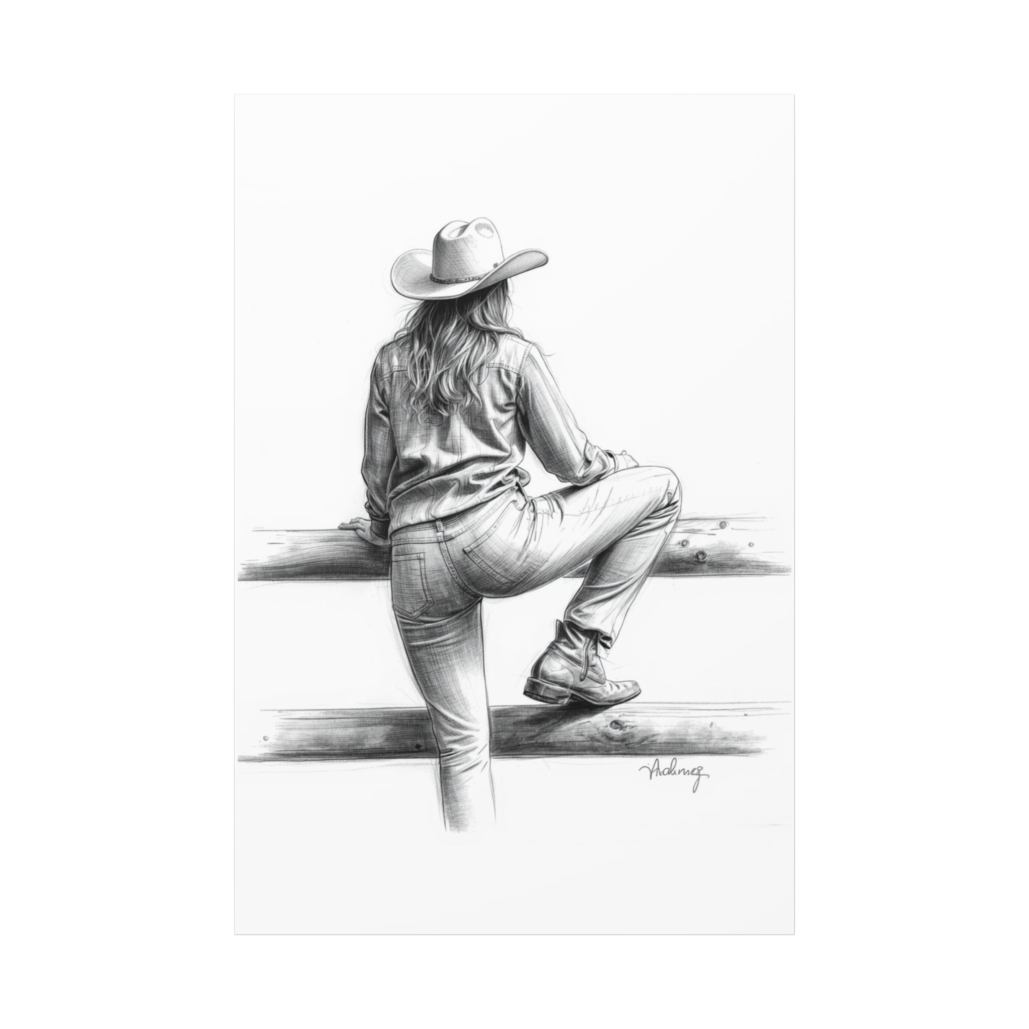 Cowgirl Sketch Canvas Print | Matte Stretched Wall Art
